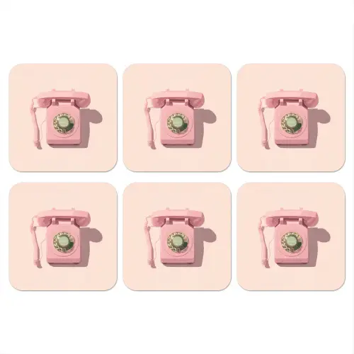 Draaischijftelefoon - Retro - Roze onderzetter kurk middel -3d