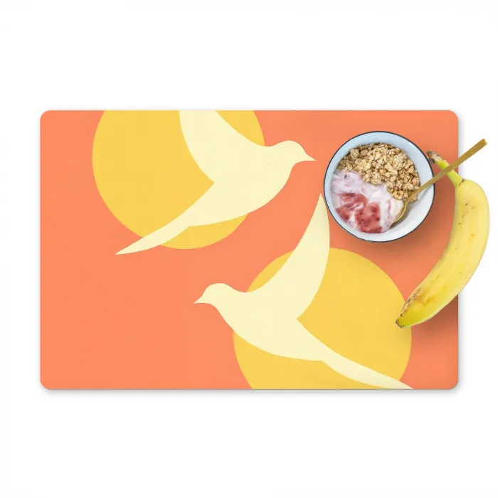 Vogels - Cirkels - Geel Placemat vinyl groot -zzzproduct_Kitchenyeah-website