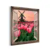 Doorkijk - Tulpen - Bloemen - Molen - Raam aluminium wit klein -3d