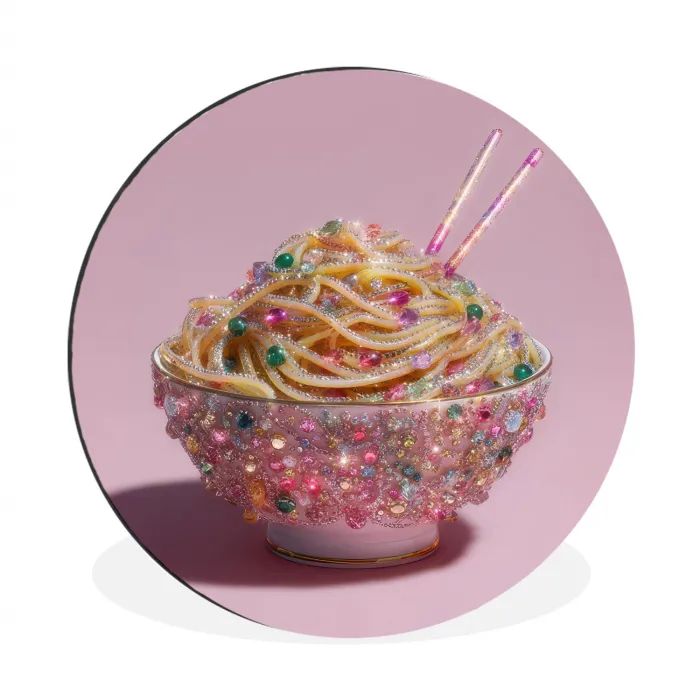 Noodles - Edelstenen - Stokjes - Roze Wandcirkel aluminium klein -3d