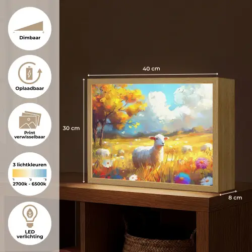 Schaap - Weide - Bloemen Light Box met batterij (Wandlamp) middel -USP_websiteoverzichtNL
