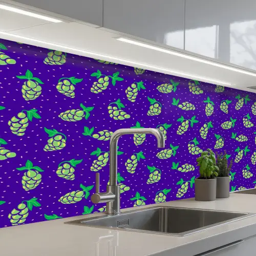 Paars - Groen - Druiven - Blaadjes keuken achterwand 2 middel 871 -3d_schuin