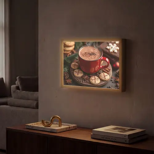 Chocolademelk - Mok - Winter - Kerst - Gezelligheid Light Box met batterij (Wandlamp) middel -sfeer1
