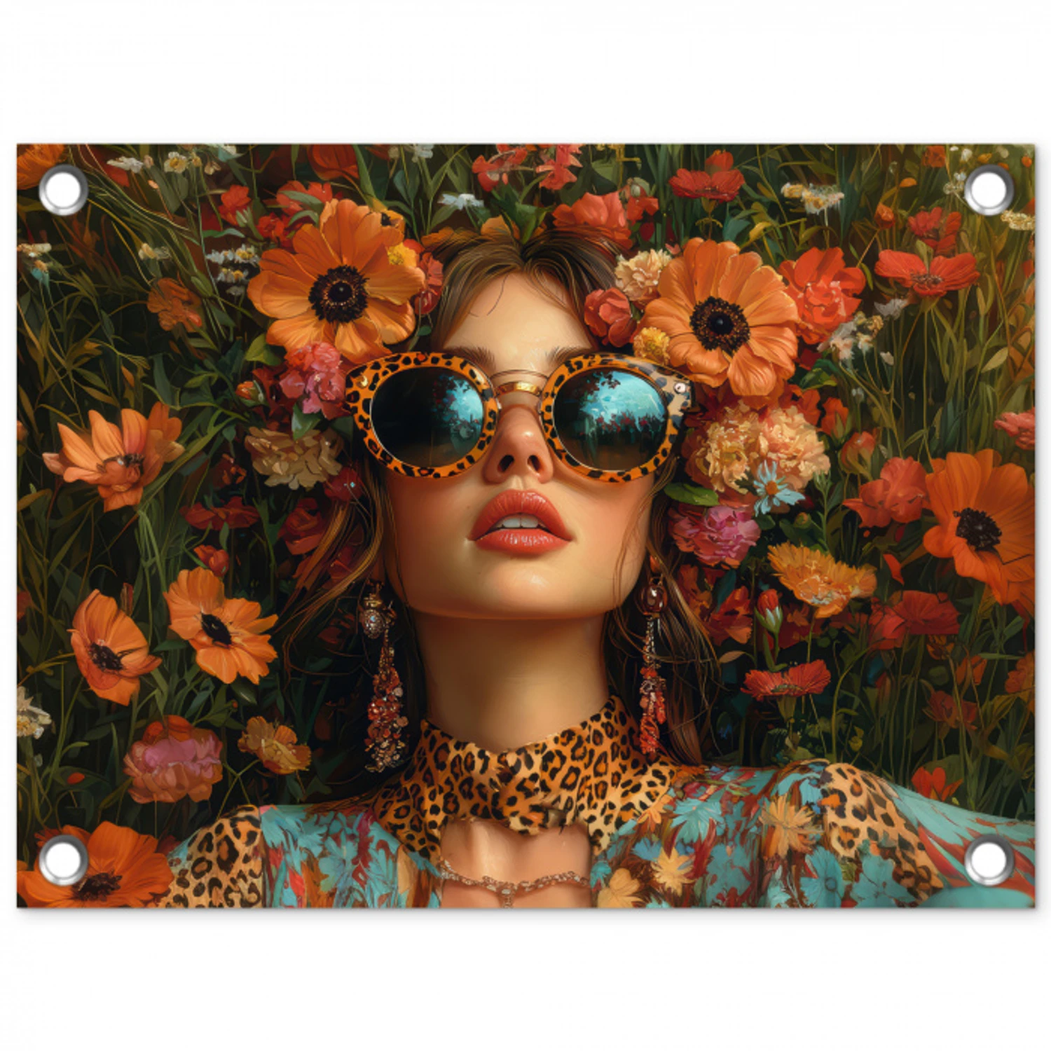 Vrouwen - Bloemen - Modern - Bril - Abstract tuinposter los doek klein -3d