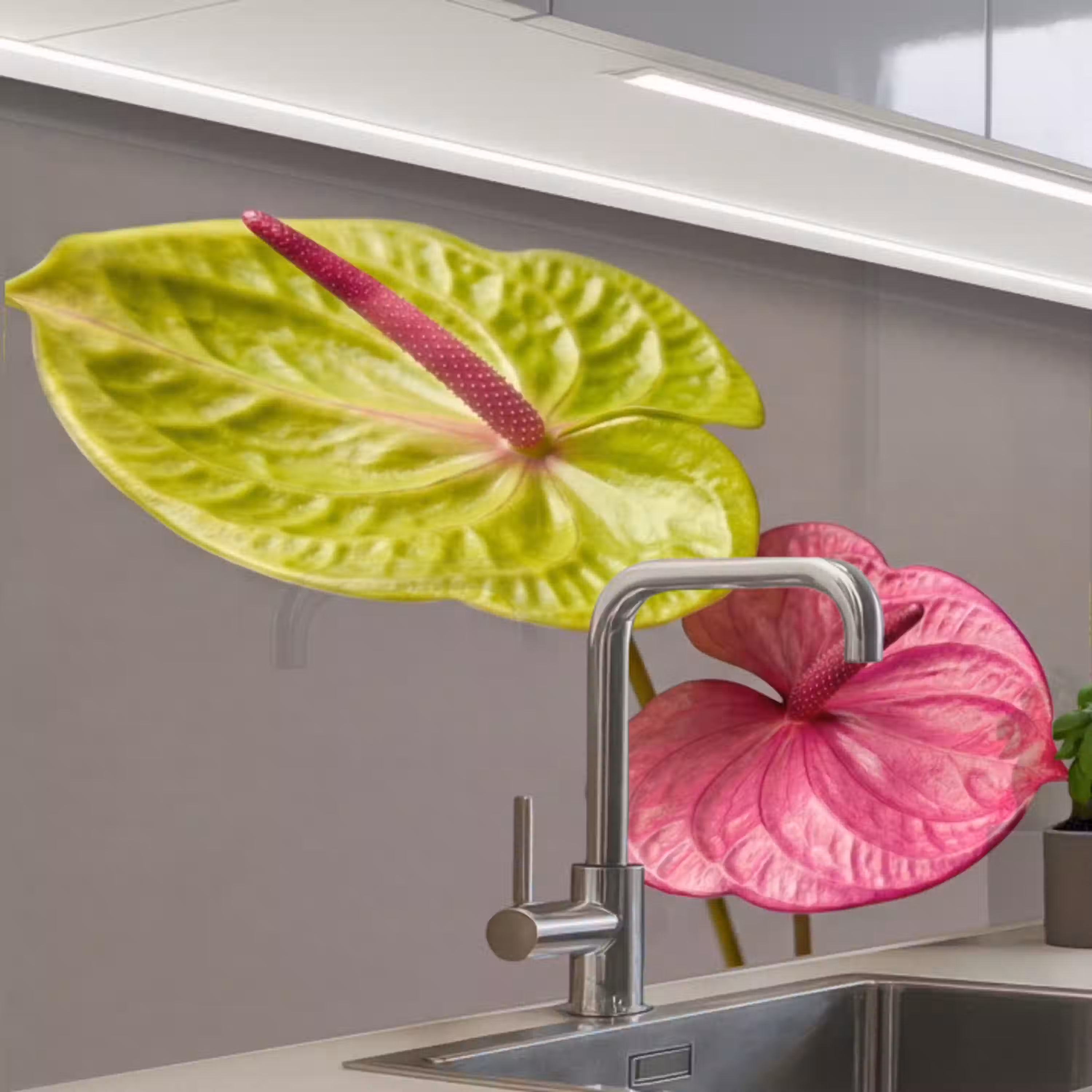Planten - Anthurium - Groen - Roze keuken achterwand 2 middel -zzzz3d_schuin