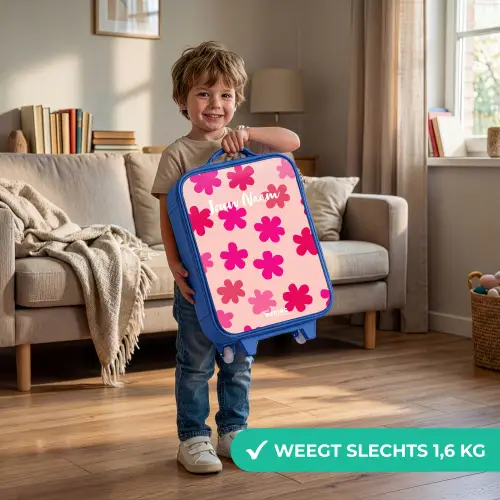 Roze bloemen Kinderkoffer - Blauw klein -sfeer2_NL
