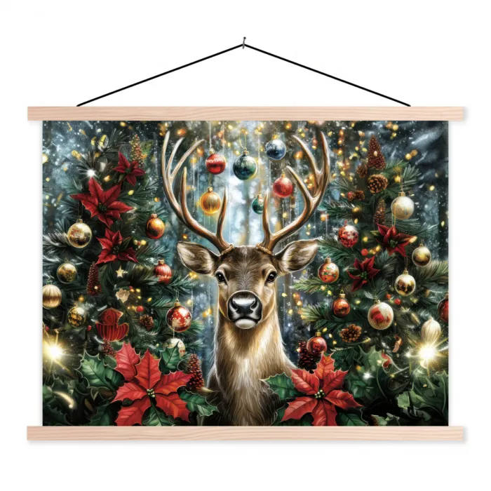 Kerstfeest - Dennenbos - Rood textielposter latten blank klein -3d