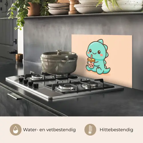 Dino - Boba - kawaii - Oranje keuken achterwand spatscherm klein -usp_NL