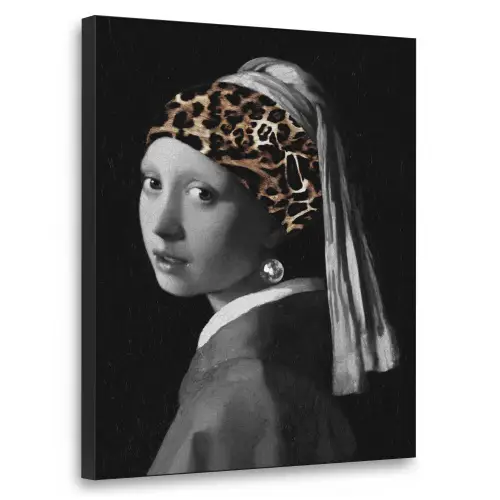 Het meisje met de parel - Johannes Vermeer - Panterprint Textielframe zwart klein -3d