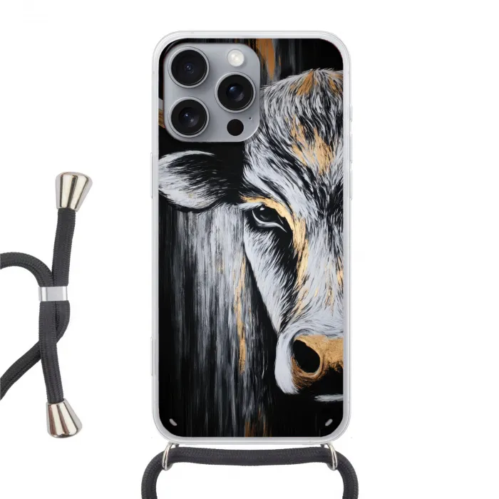 Stier - Hoorns - Snuit - Goud Hoesje iPhone 16 Pro Max met koord klein -3d