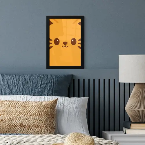 Kat - Simplistisch - Oranje - Vrolijk fotolijst zwart zonder passe partout klein -sfeer3