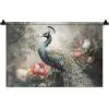 Pauw - Pauwenveren - Vogel - Jungle - Bloemen Wandkleed katoen klein -zz3d