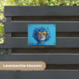 Vrouw - Bloem - Blauw - Modern - Bril - Portret tuinposter los doek klein -sfeer3