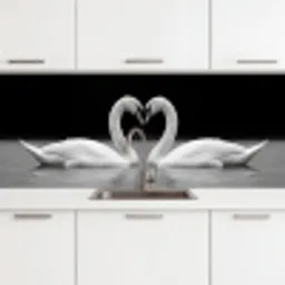 Zwanen - Hart - Zwart - Wit keuken achterwand 2 middel -3d