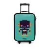 Zwarte robot met oranje accenten op een blauwe achtergrond Kinderkoffer - Zwart klein -3d