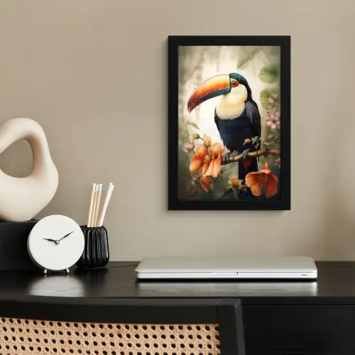 Toekan - Vogel - Bloemen - Planten fotolijst zwart zonder passe partout klein -sfeer1