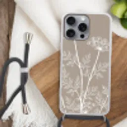 Grafisch - Fluitenkruid - Taupe Hoesje iPhone 16 Pro Max met koord klein -sfeer4