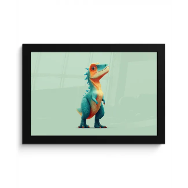 Cartoon - Dino - Oranje - Stekels fotolijst zwart zonder passe partout klein -3d