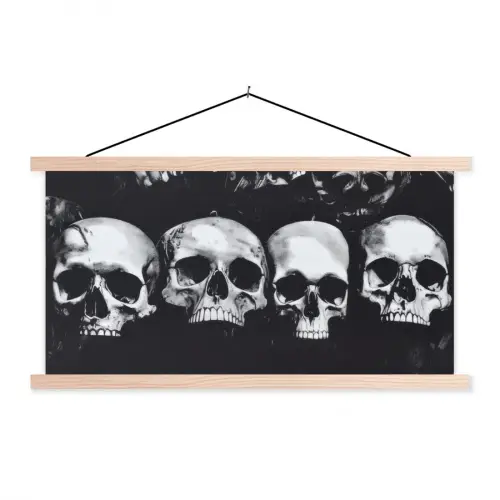 Schedels - Zwart - Contrast textielposter latten blank klein -3d