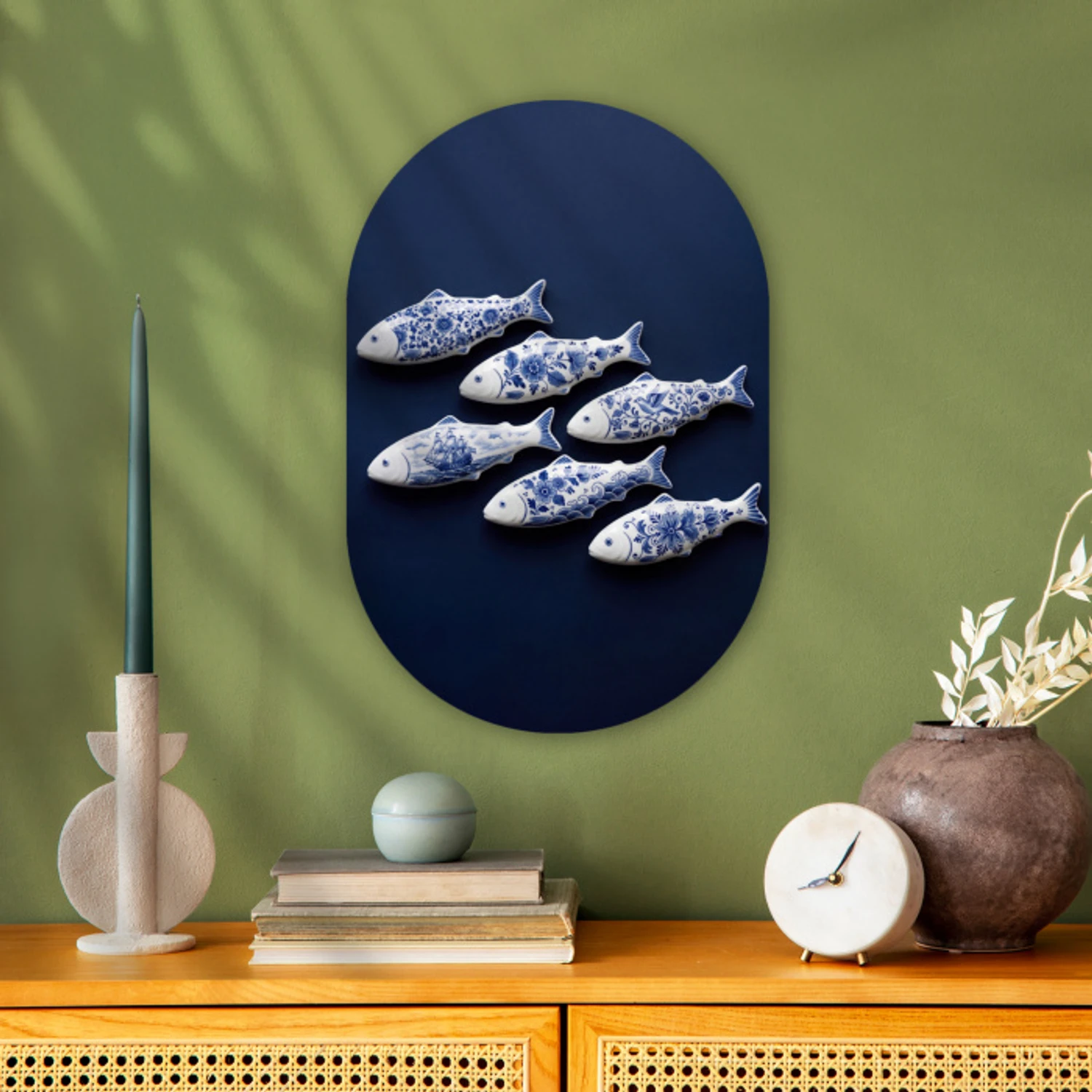 Vissen - Delfts - Blauw - Keramiek Wandcirkel Ovaal Forex klein -sfeer2