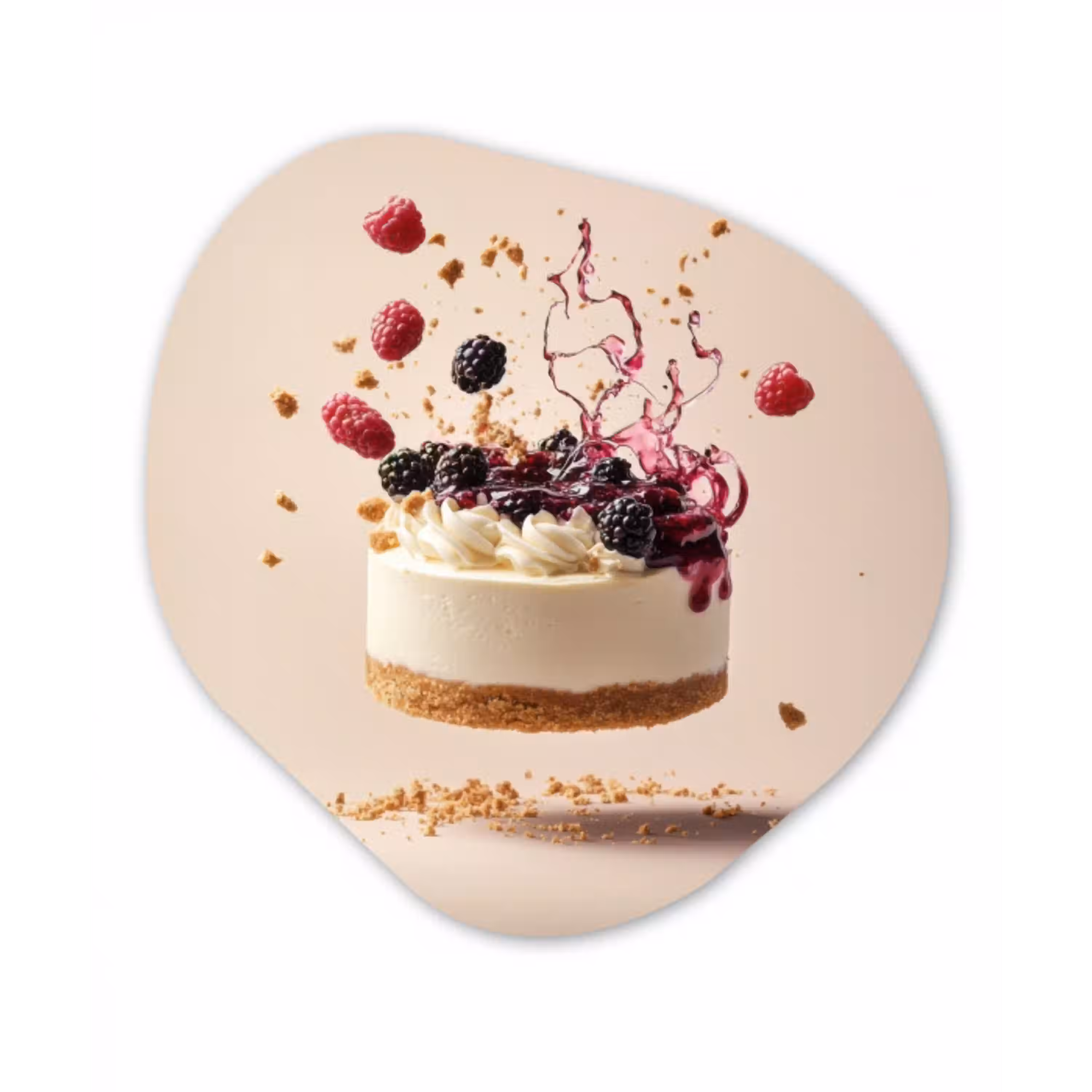 Cheesecake - Eten - Roze - Taart Wandcirkel Organisch Aluminium middel -3d