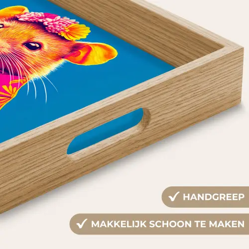 Muis - Kimono - Bloemen - Blauw Dienblad Rechthoek middel -USP_HandgreepNL