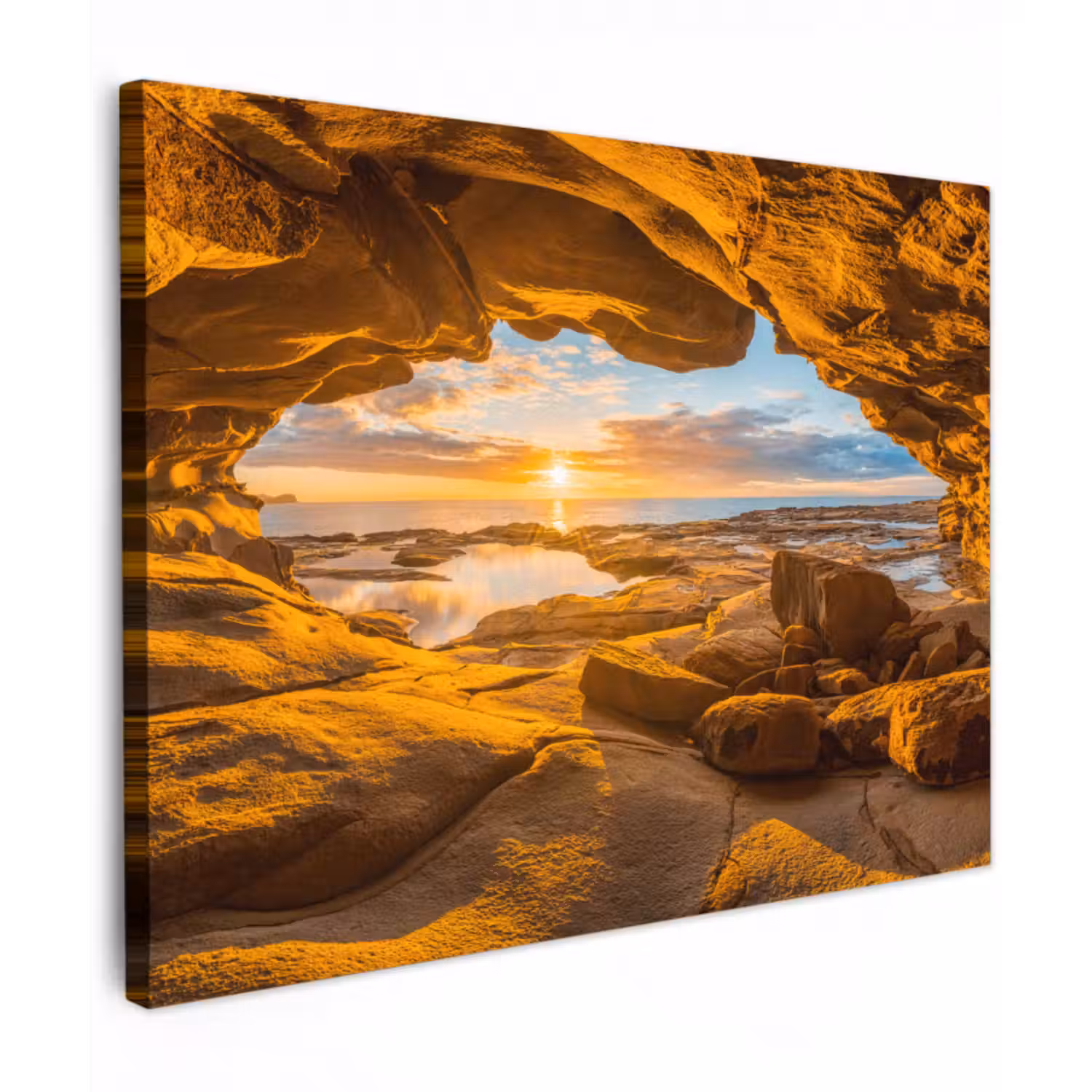 Leinwandbild - Höhle - Meer - Horizont - Sonnenuntergang