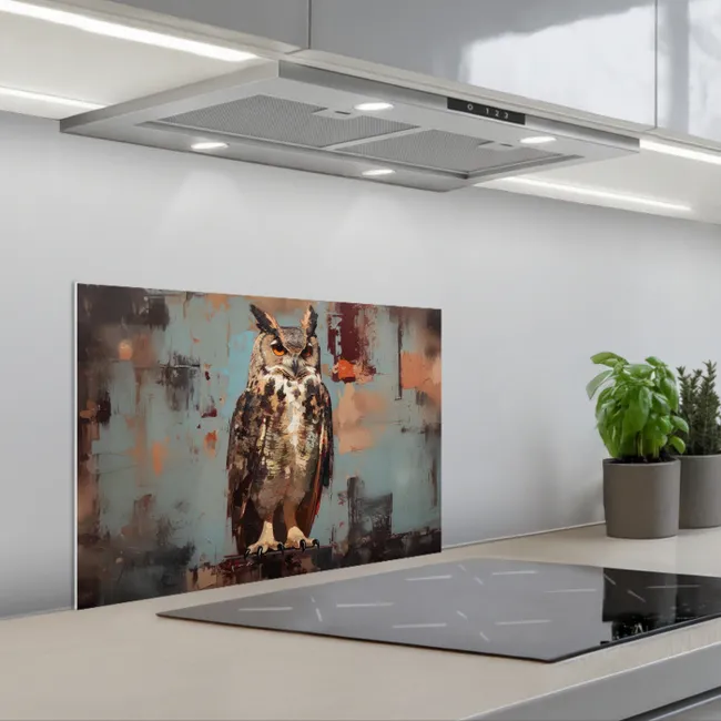 Geschilderd - Abstract - Uil - Bruin keuken achterwand spatscherm klein -3d_schuin