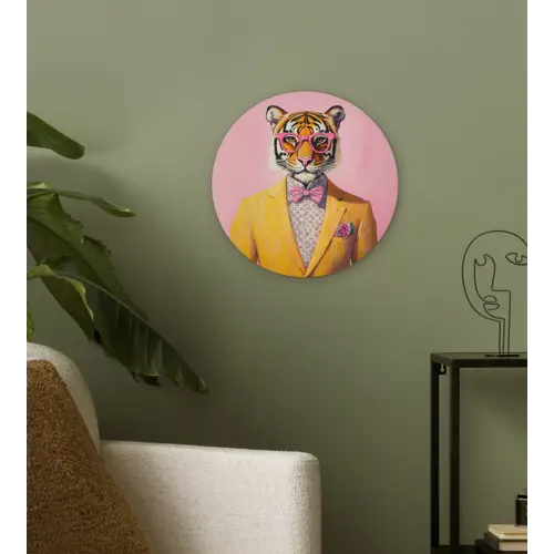 Tijger - Bril - Geel - Jasje Wandcirkel kunststof plaat 5mm dik klein -sfeer3