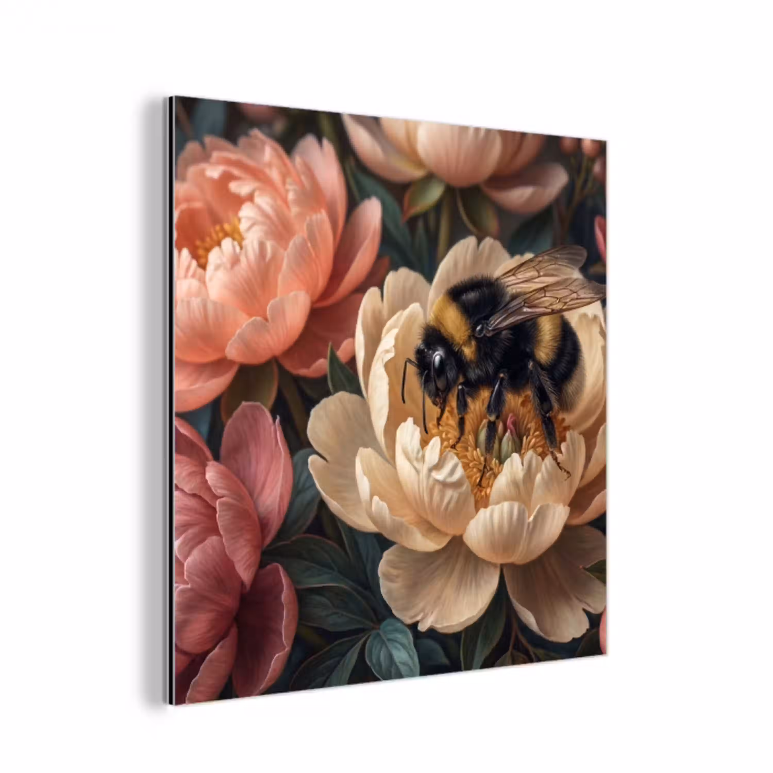 Bloemen - Insect - Natuur - Roze aluminium wit klein -3d