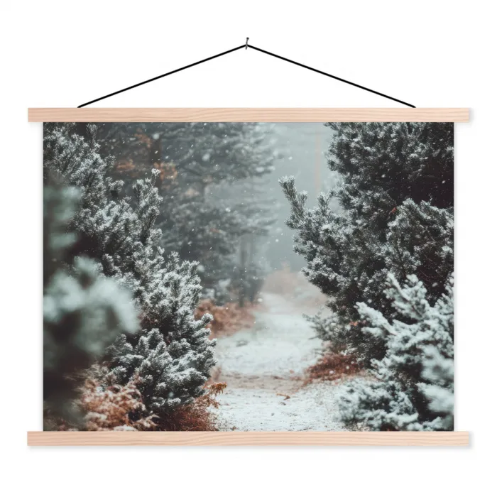 Bos - Winter - Bomen - Natuur - Pad - Sneeuw textielposter latten blank klein -3d
