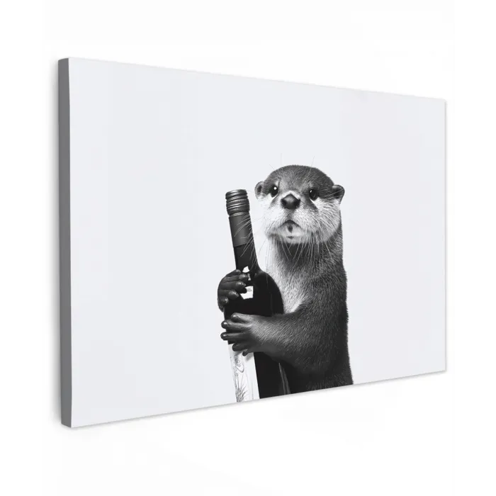 Wijnfles - Otter - Zwart canvas 2cm klein -z3d
