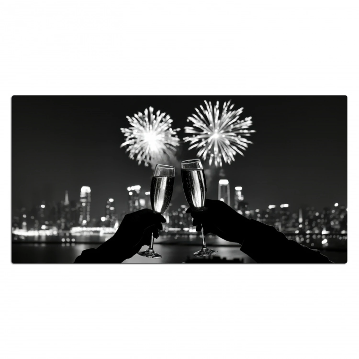 Vuurwerk - Proosten - Skyline - Champagne Muismat XXL klein -3d_leeg