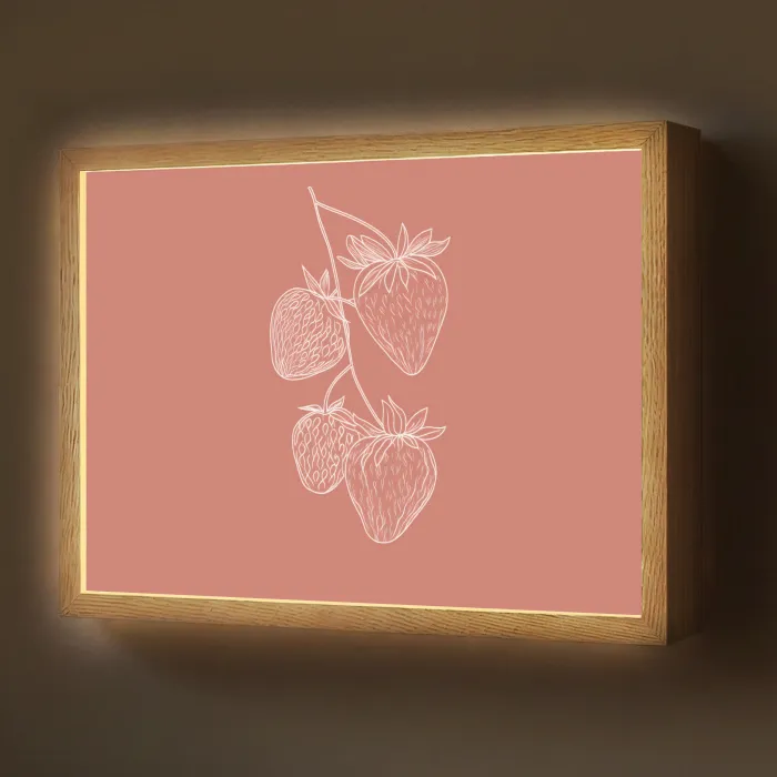 Minimalistisch - Illustratie - Aardbei - Tak Light Box met batterij (Wandlamp) middel -z3d_website