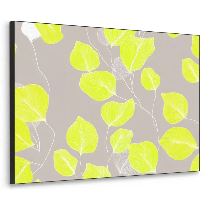 Bladeren - Neon - Geel - Lijnen Textielframe zwart klein -3d