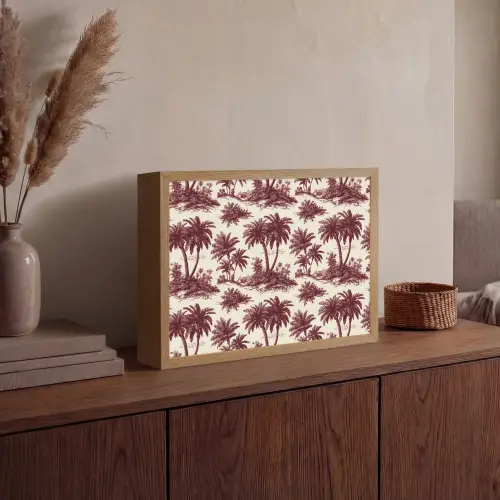 Tropisch - Geometrisch - Bordeauxrood Light Box met batterij (Wandlamp) middel 907 -sfeer2