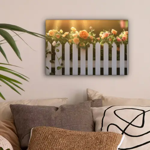 Rozen - Hek - Zonlicht canvas 2cm klein -sfeer1