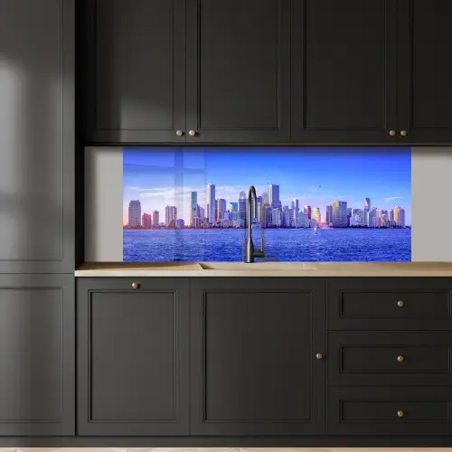 Skyline - Blauw - Wolkenkrabbers - Stad keuken achterwand 2 middel -sfeer1