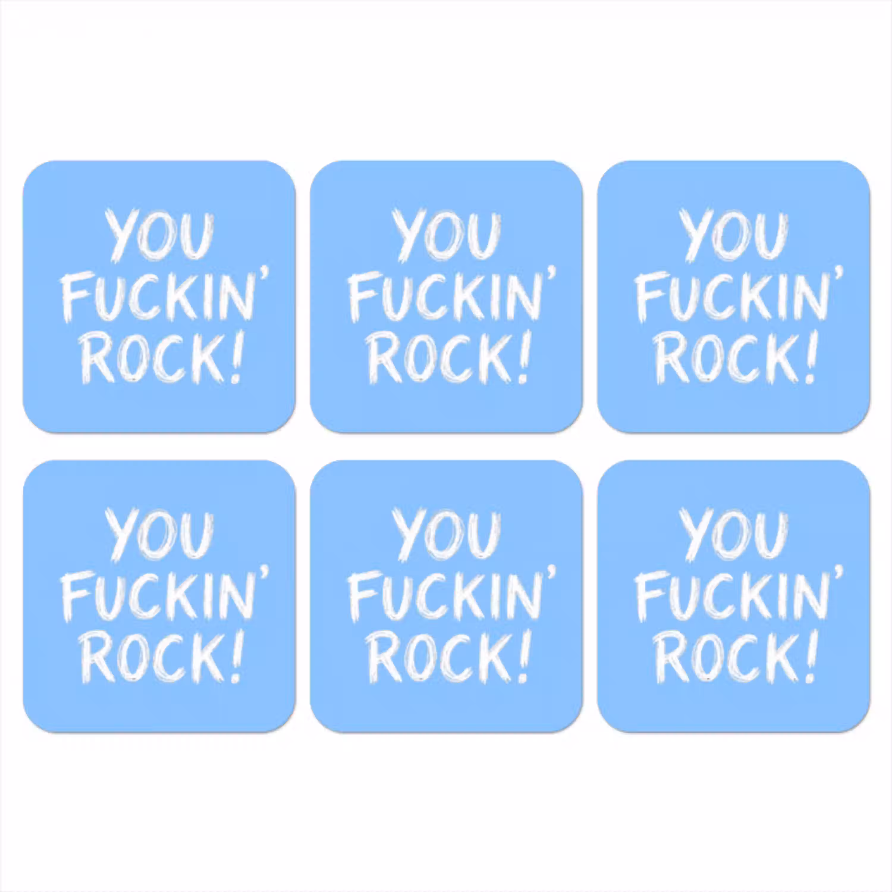 Blauw - Wit - You fuckin rock onderzetter kurk middel -3d