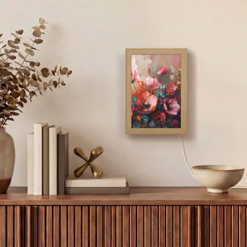 Klaprozen - Roze - Bloemen - Botanisch - Kunst Light Box met kabel (Tafellamp) klein -sfeer2