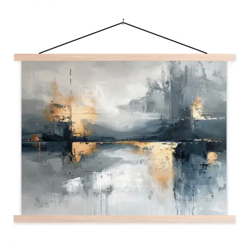 Kunst - Grijs - Goud - Abstract textielposter latten blank klein -3d