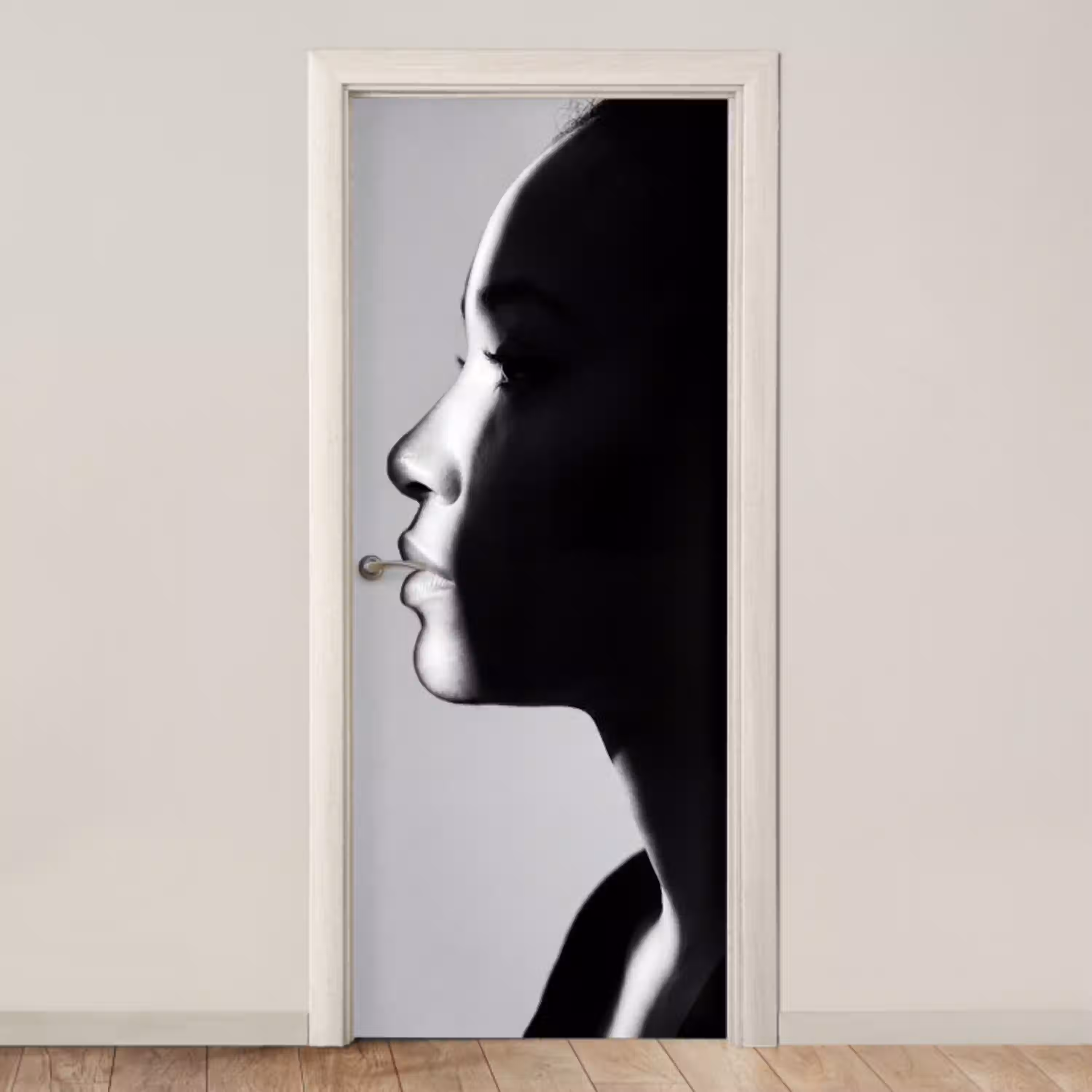 Vrouw - Profiel - Mensen - Zwart-wit deurposter klein -3d_beige
