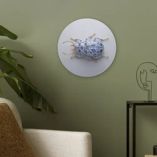 Kever - Delfts  - Blauw - Goud Akoestische PET Vilt - Rond klein -sfeer2