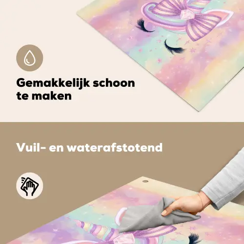 Eenhoorn - Glitters - Regenboog - Pastel Inductie beschemer met haakjes middel -ky-schoon-nl