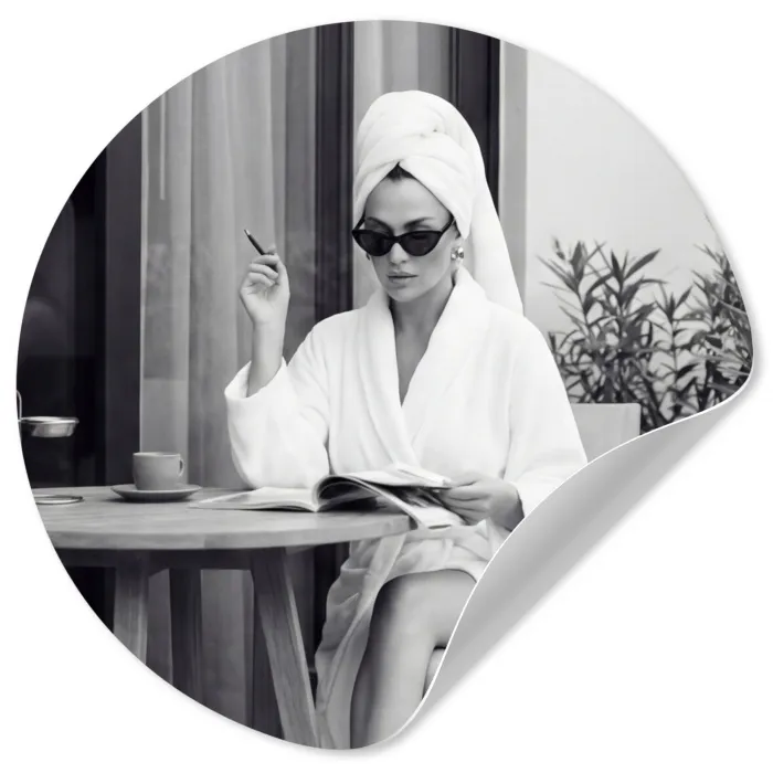 Modern - Vrouw - Zwart - Wit Wandcirkel behangsticker klein -3d