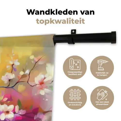 Vogels - Bloemen - Roze Wandkleed katoen klein -sfeer2