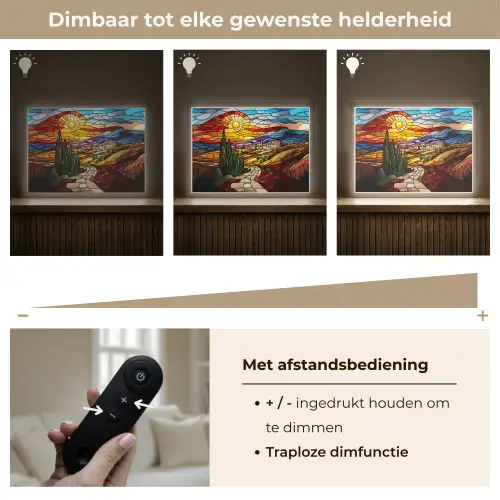 Mozaïek - Zon - Landschap - Dorp Light Box met batterij (Wandlamp) middel -USP_dimbaarNL