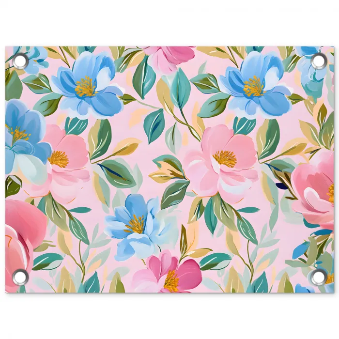 Blauw - Roze - Bloemen tuinposter los doek klein -3d