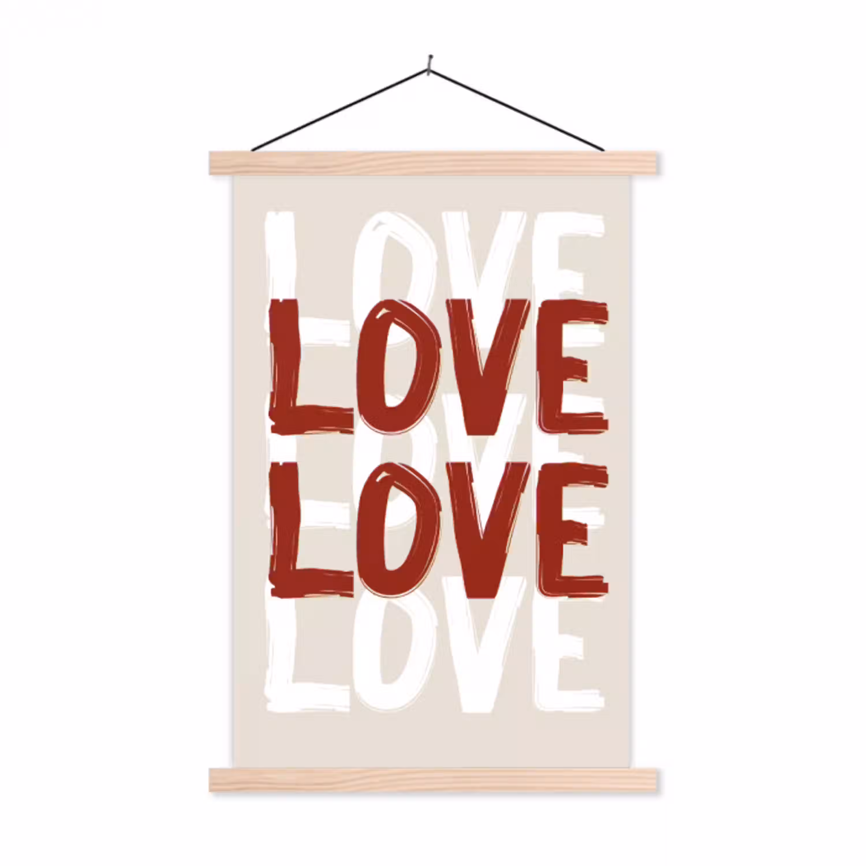 Love - Rood - Tekst textielposter latten blank klein -3d