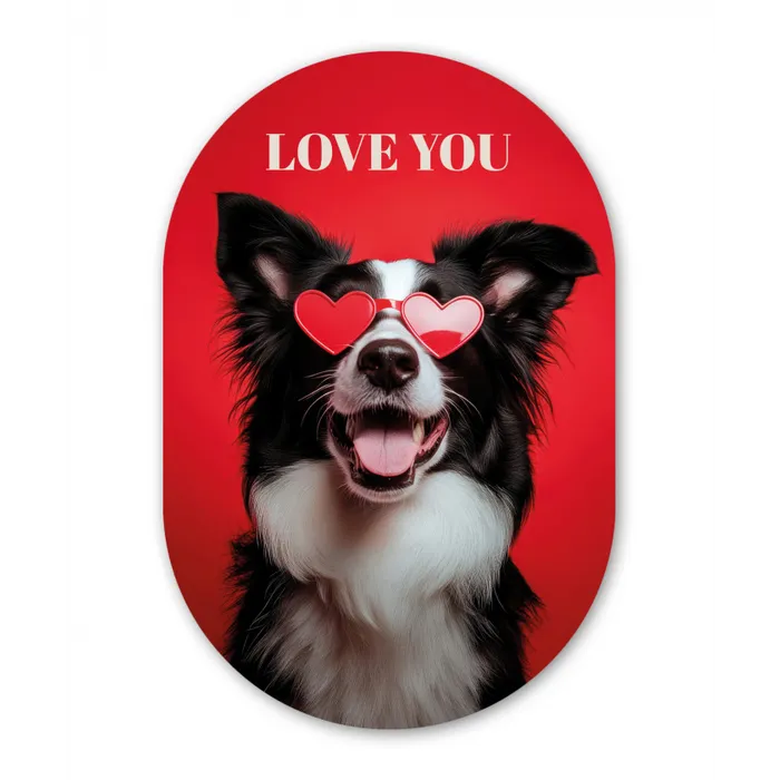 Hond - Hartjesbril - Loveyou - Rood Wandcirkel Ovaal Glas middel -3d